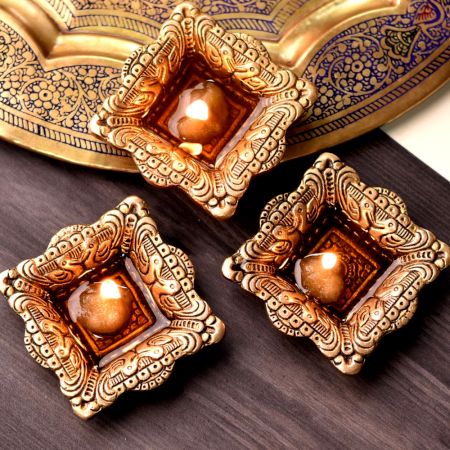 Pack of 3 Brass Bird Puja Wick Oil Lamp